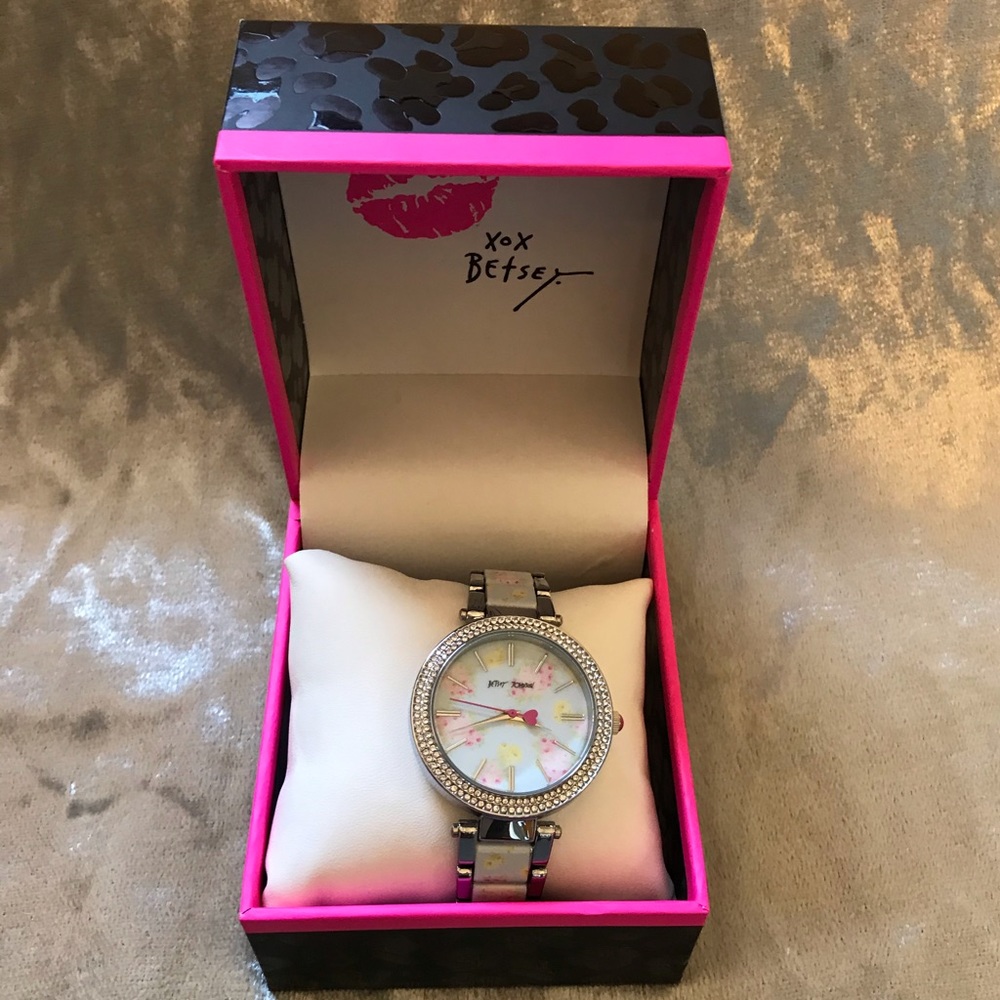 Betsey Johnson women’s watch NEW floral rhinestone